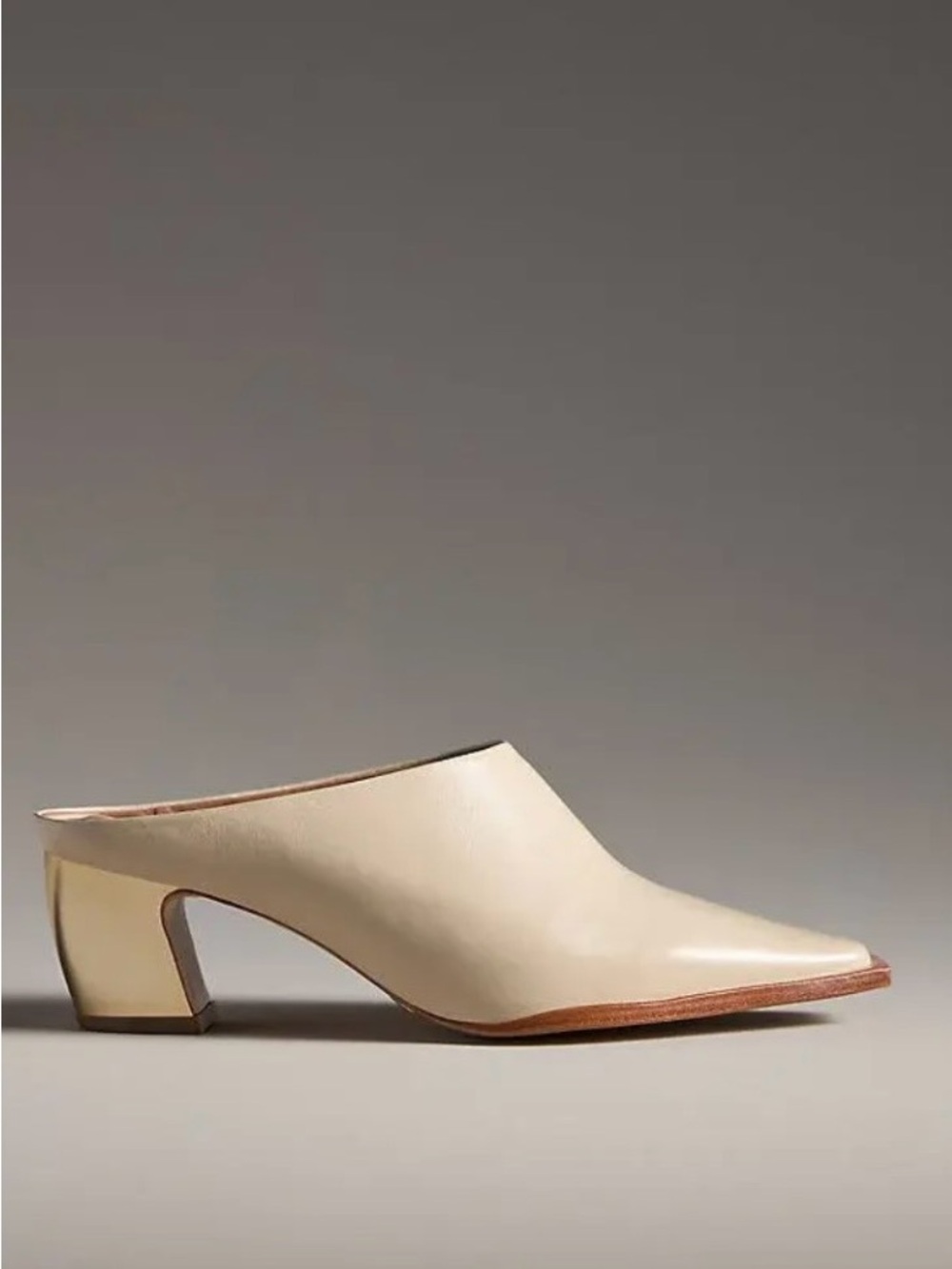 Minimalist Cream Leather Mule with Low Block Heel